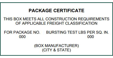 Box manufacturer certificate Mullen/burst